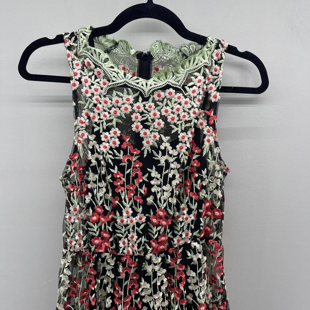 HD in Paris Emilia Dress 4P Blk Floral Embroidered‎ Mesh Fit Flare Anthropologie - Picture 3 of 9